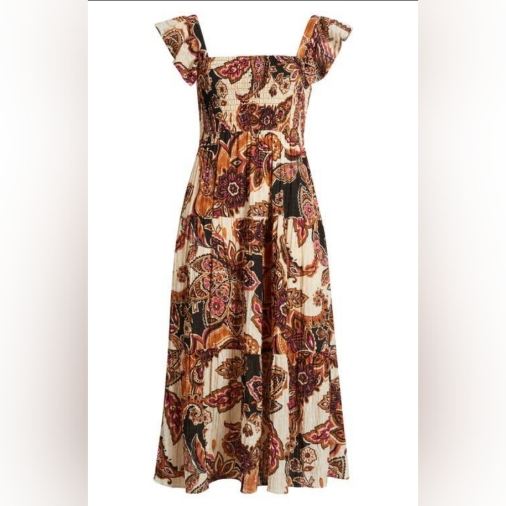 NWT VINCE CAMUTO Square Neck Paisley Print Ruffle Strap Smocked Women's Size XL